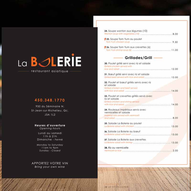 Menu – Restaurant La Bolerie